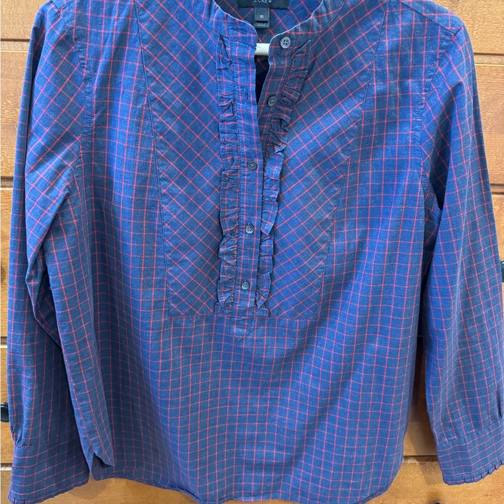 Women’s Blue and Red Checkered Shirt